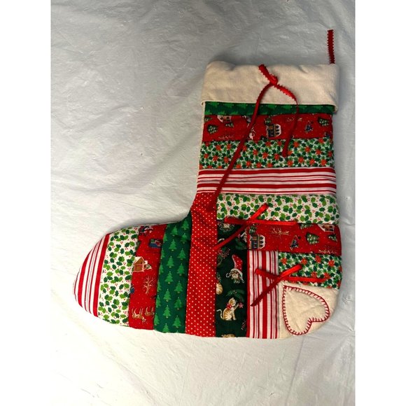 Quilted Christmas Stocking Patchwork Cats Horse Grandma Santa hanger old school - Picture 1 of 7